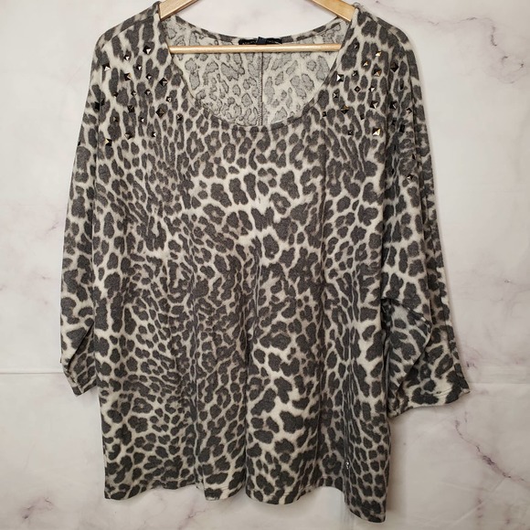 ADRIENNE VITTADINI leopard fleece pullover sweater 3X - Picture 1 of 9